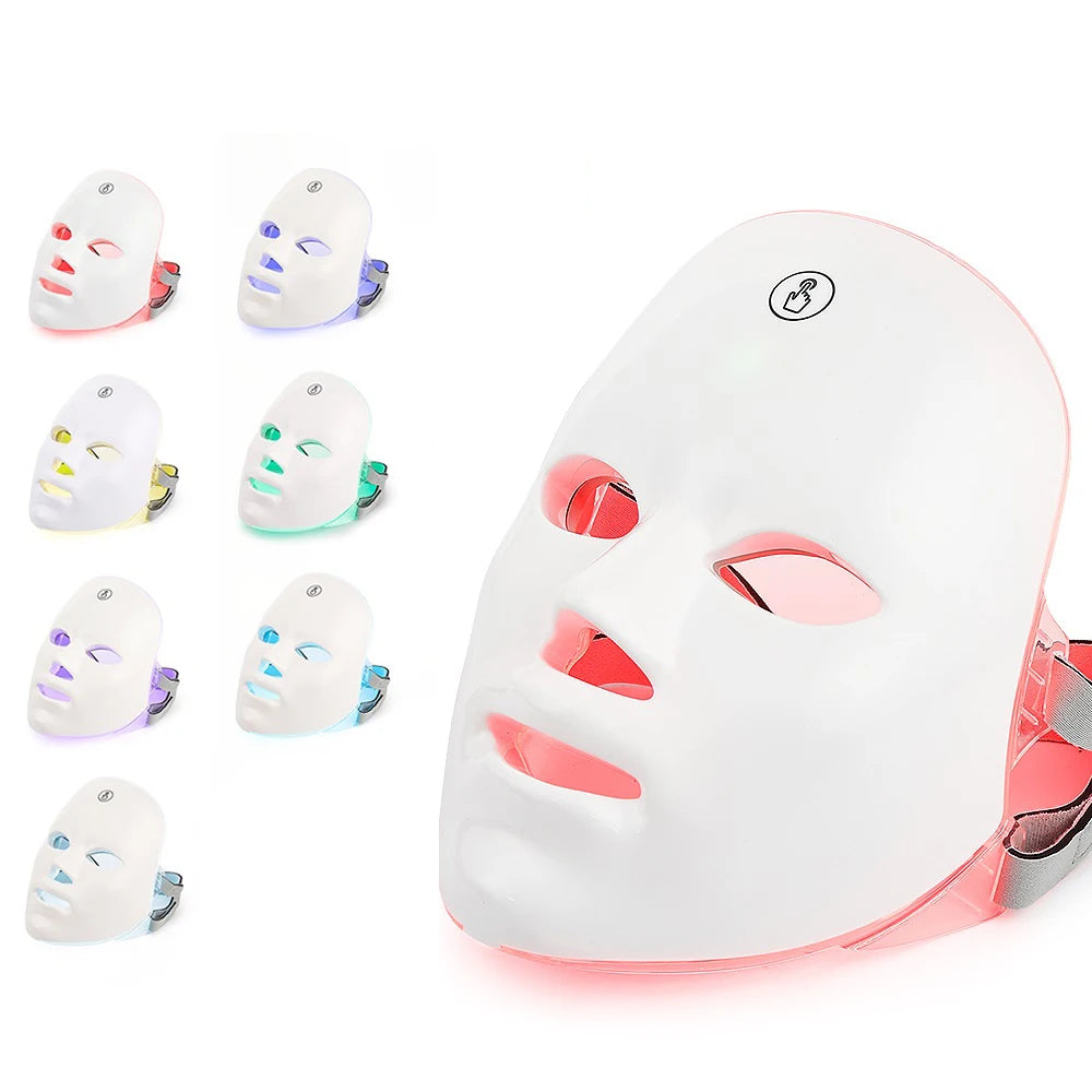 7-Color LED Facial Mask with Neck Coverage – Red Light Therapy for Skin Tightening, Lifting & Anti-Aging at Home