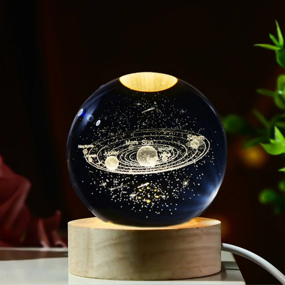 Galaxy Crystal Ball Night Light – 3D Planet & Moon LED Table Lamp, Glowing Space Orb for Bedroom Décor & Christmas Gift