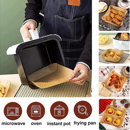 Air Fryer Disposable Paper Liners – Non-Stick Parchment Baking Sheets for Air Fryer, Microwave, Oven, Steamer