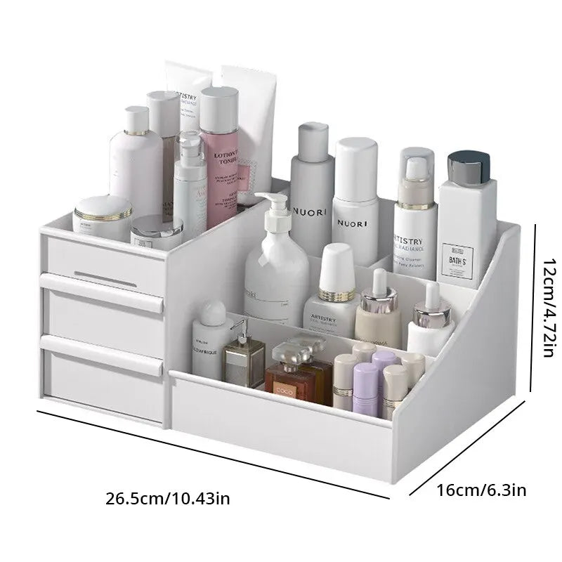 White Plastic Makeup Storage Box with Drawers