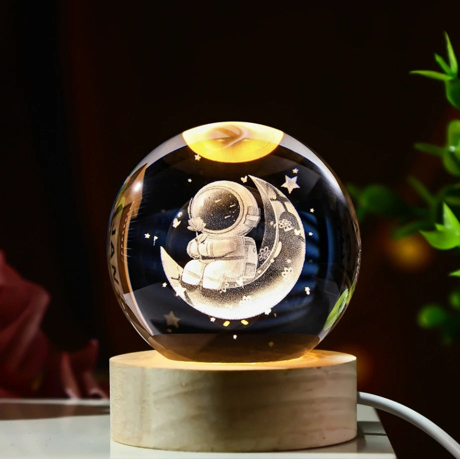 Galaxy Crystal Ball Night Light – 3D Planet & Moon LED Table Lamp, Glowing Space Orb for Bedroom Décor & Christmas Gift