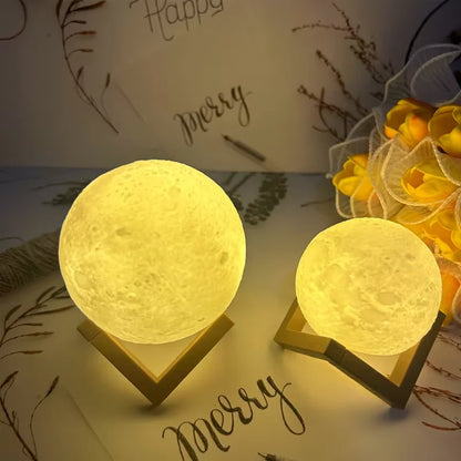 DIY Moon & Planet Lamp Kit – 3D Rechargeable Touch-Dimmable LED Moon Lamp with Wooden Stand, Perfect Gift for Him & Her