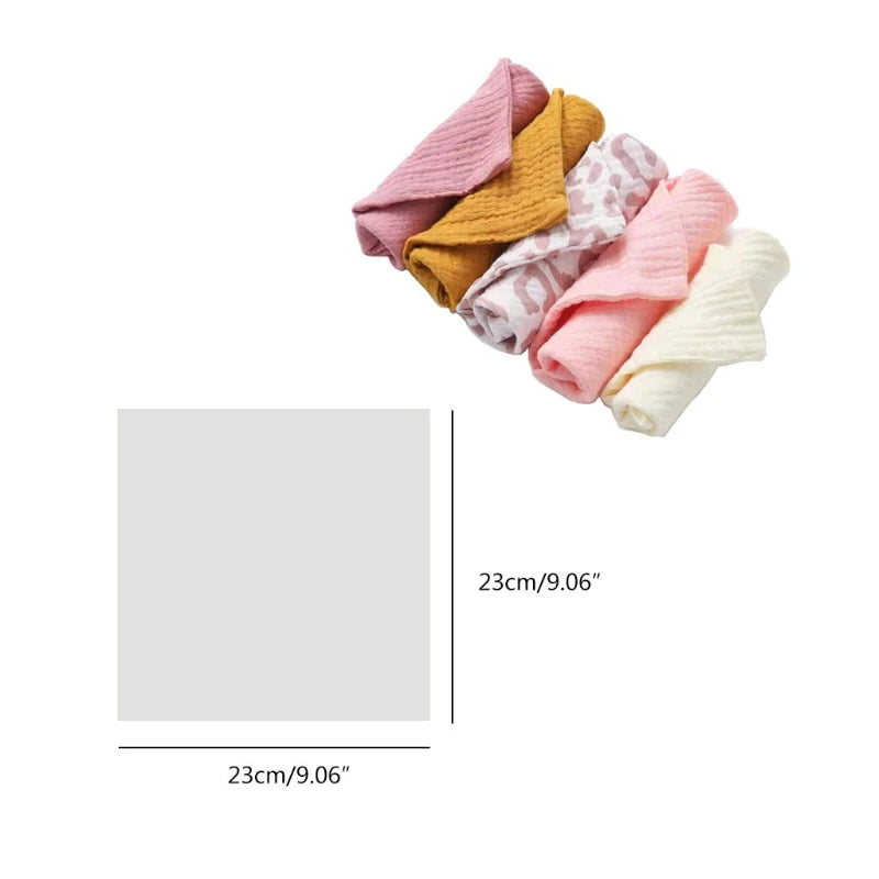 5 Pcs Baby Washcloths – Soft Cotton Muslin Face Towels & Infant Hand Wipes for Feeding & Bath