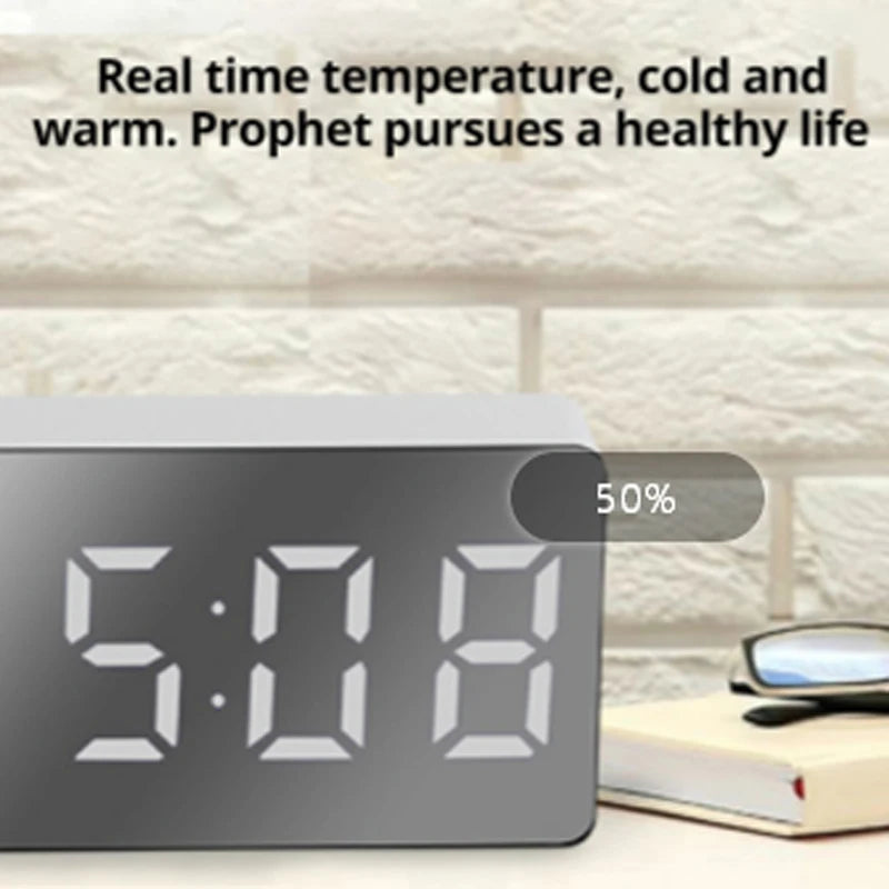 LED Mirror Alarm Clock – Digital USB Desktop Table Clock with Snooze, Night Light & Time Display, Modern Home Decor