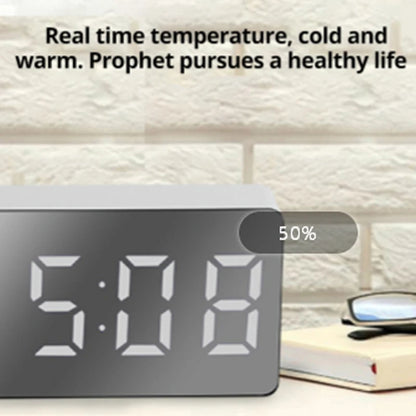 LED Mirror Alarm Clock – Digital USB Desktop Table Clock with Snooze, Night Light & Time Display, Modern Home Decor