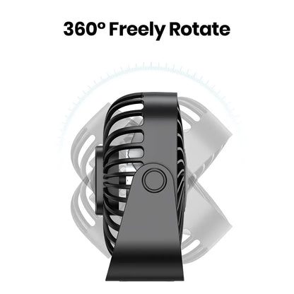 USB Mini Portable Fan 4-Inch – Quiet Desk Table Personal Fan with 3 Speeds, 360° Adjustable Standing Cooling Fan for Home, Office, Camping