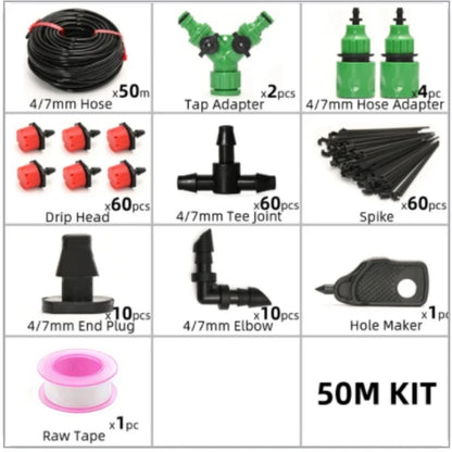 Drip Irrigation System 5-60M Plant Watering Kit – Adjustable Drippers Micro Irrigation Set for Garden, Greenhouse & Patio