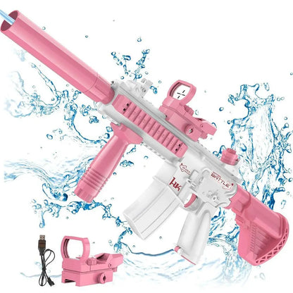 Unilabo M416 Electric Water Gun – Battery Powered Automatic Water Blaster with Bottle Attachment