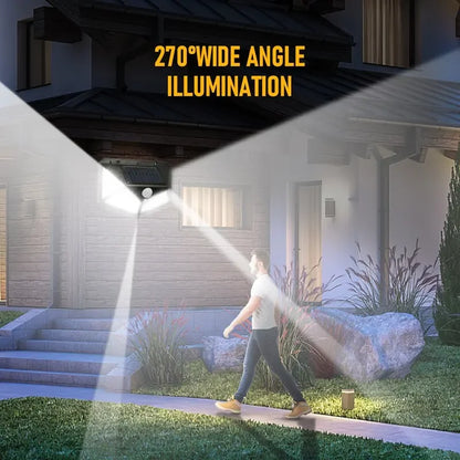 100-LED Waterproof Outdoor Solar Motion Sensor Wall Light – 270° Wide-Angle All-Sides Luminous Lamp for Garden, Stairs & Courtyard