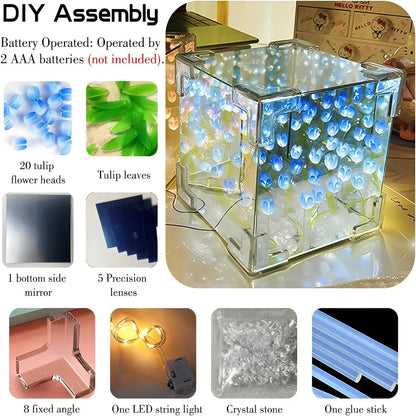 DIY Tulip Flower Cube Night Light Kit – Romantic 3D Tulip Material Package for Couples & Girlfriend Gift