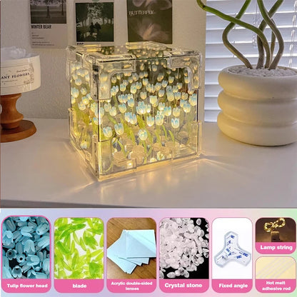 DIY Tulip Flower Cube Night Light Kit – Romantic 3D Tulip Material Package for Couples & Girlfriend Gift