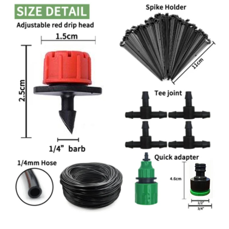 Drip Irrigation System 5-60M Plant Watering Kit – Adjustable Drippers Micro Irrigation Set for Garden, Greenhouse & Patio