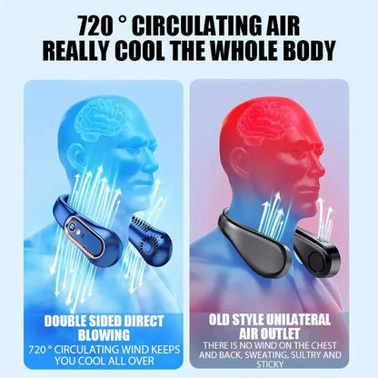 Portable Hanging Neck Fan – Bladeless Mini USB Rechargeable Air Cooler with LED Digital Display, Quiet Personal Cooling Fan