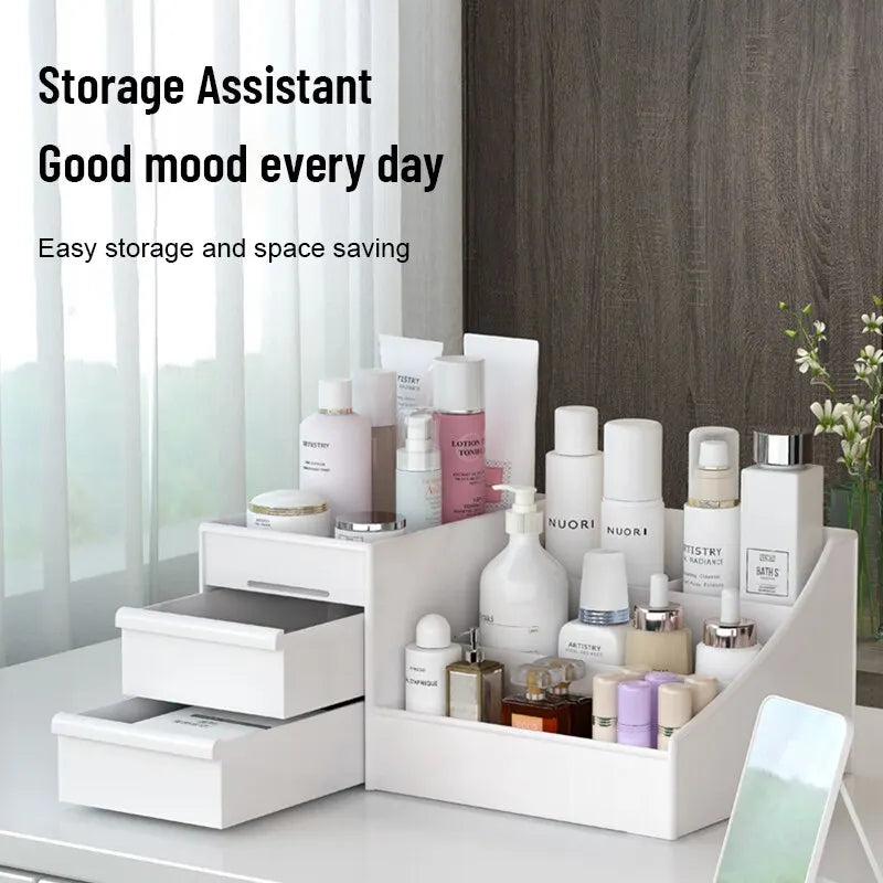 White Plastic Makeup Storage Box with Drawers