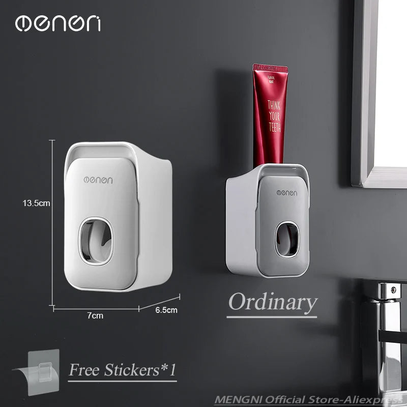 Automatic Toothpaste Dispenser – Wall Mounted Toothpaste Squeezer with Toothbrush Holder Rack, Punch-Free Bathroom Organizer