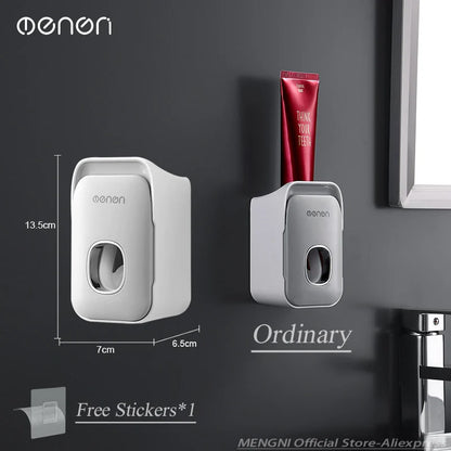 Automatic Toothpaste Dispenser – Wall Mounted Toothpaste Squeezer with Toothbrush Holder Rack, Punch-Free Bathroom Organizer