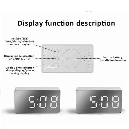LED Mirror Alarm Clock – Digital USB Desktop Table Clock with Snooze, Night Light & Time Display, Modern Home Decor