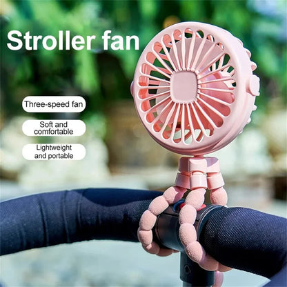 Portable Baby Stroller Fan – Oscillating Mini Handheld Fan with Flexible Tripod, USB Rechargeable & Battery Operated