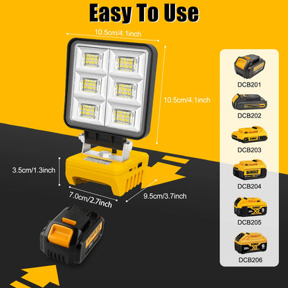 5200LM LED Work Light – Portable 48W Cordless Flood Light with Adjustable Base, Rechargeable Work Light Compatible with DeWalt