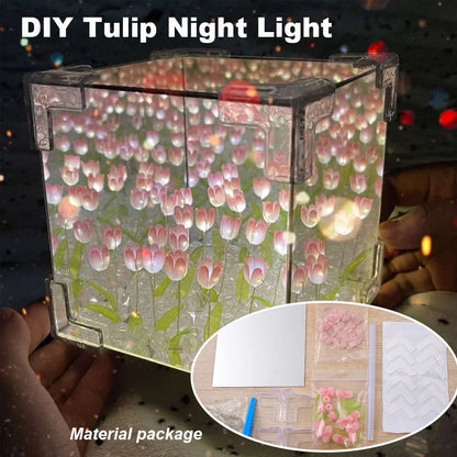 DIY Tulip Flower Cube Night Light Kit – Romantic 3D Tulip Material Package for Couples & Girlfriend Gift