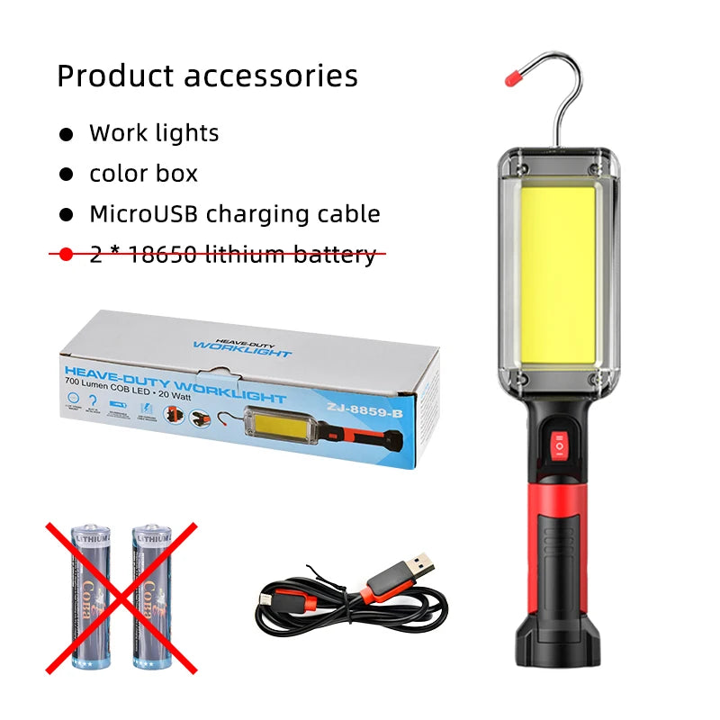 8000LM LED Work Light – COB Rechargeable Floodlight with Magnetic Base & Hook Clip, Portable Waterproof Work Lamp
