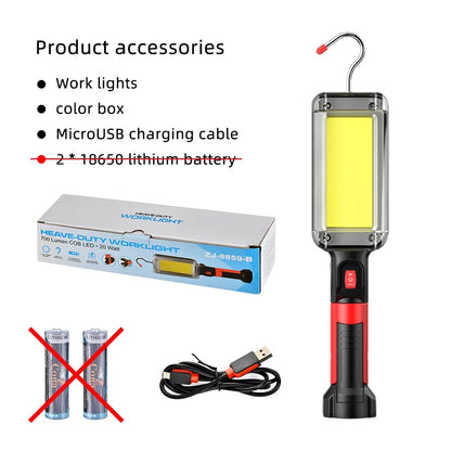 8000LM LED Work Light – COB Rechargeable Floodlight with Magnetic Base & Hook Clip, Portable Waterproof Work Lamp