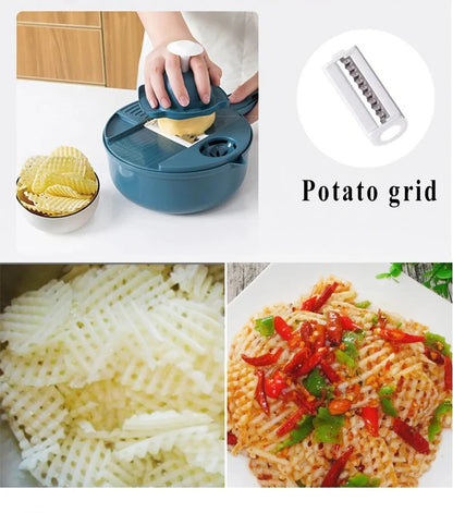 9 in 1 Vegetable Cutter – Multi-Functional Manual Potato Slicer, Shredder & Grater Kitchen Tool