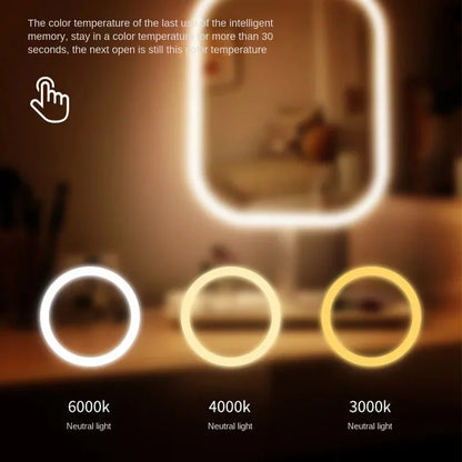 LED Makeup Vanity Mirror – Modern Desktop Dressing Mirror with 3-Color Light & Touch Control for Women’s Bedroom