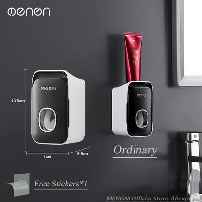 Automatic Toothpaste Dispenser – Wall Mounted Toothpaste Squeezer with Toothbrush Holder Rack, Punch-Free Bathroom Organizer