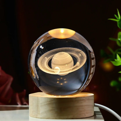 Galaxy Crystal Ball Night Light – 3D Planet & Moon LED Table Lamp, Glowing Space Orb for Bedroom Décor & Christmas Gift