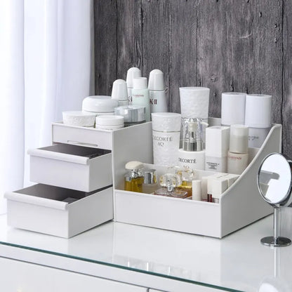 White Plastic Makeup Storage Box with Drawers