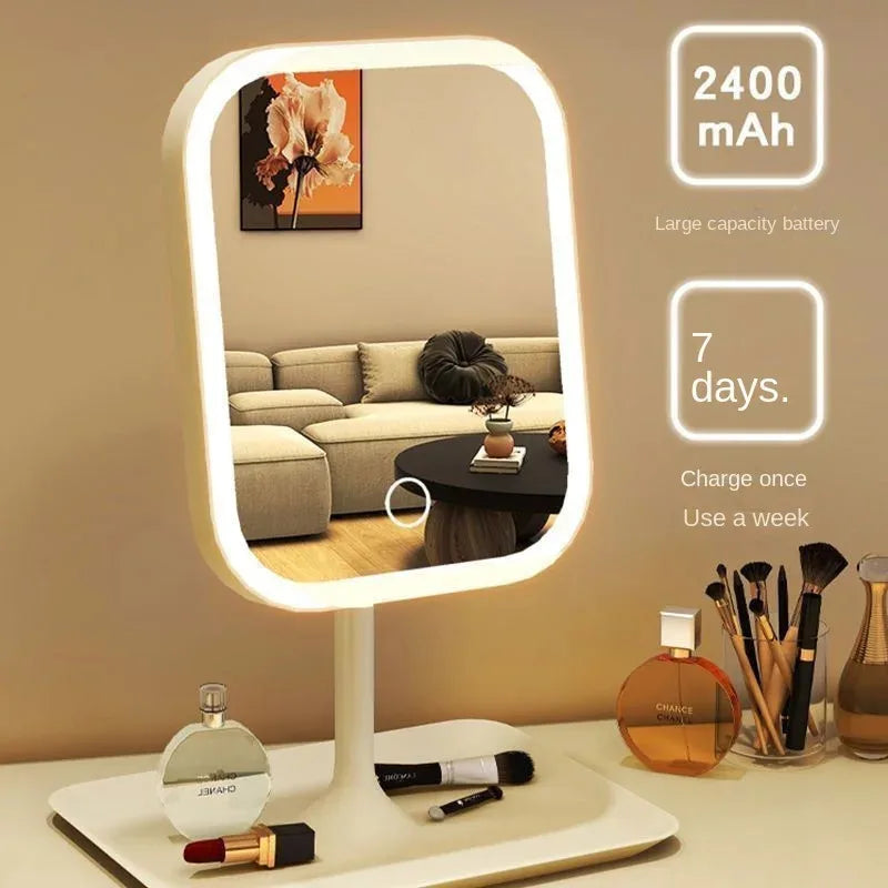 LED Makeup Vanity Mirror – Modern Desktop Dressing Mirror with 3-Color Light & Touch Control for Women’s Bedroom