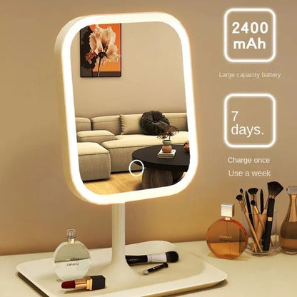 LED Makeup Vanity Mirror – Modern Desktop Dressing Mirror with 3-Color Light & Touch Control for Women’s Bedroom