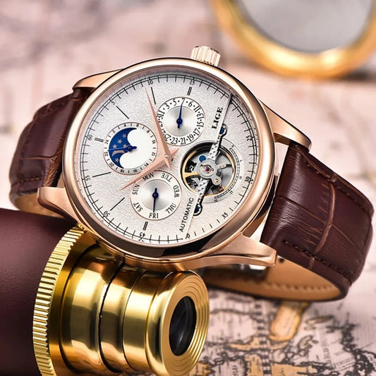 ChronoGuard™ Tourbillon Automatic Leather Strap Watch