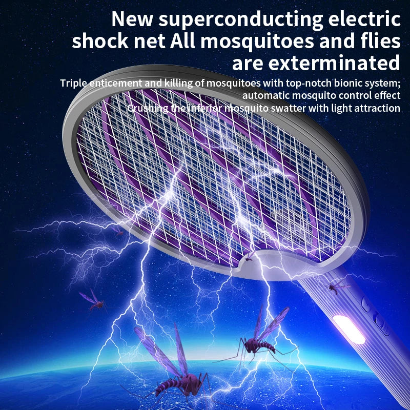 Electric Mosquito Swatter – Cordless Battery Powered Bug Zapper Racket, Handheld Fly & Insect Killer