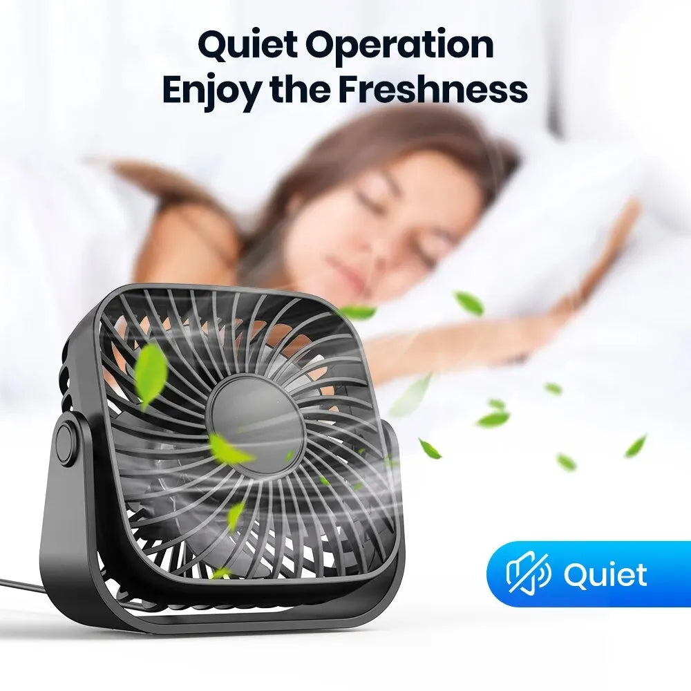 USB Mini Portable Fan 4-Inch – Quiet Desk Table Personal Fan with 3 Speeds, 360° Adjustable Standing Cooling Fan for Home, Office, Camping