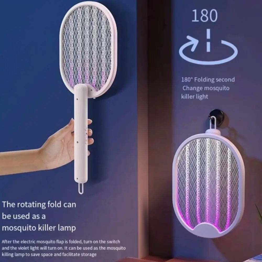 2 in 1 Electric Mosquito Swatter Lamp – USB Rechargeable Folding Insect Killer with Purple Light for Home & Dormitory