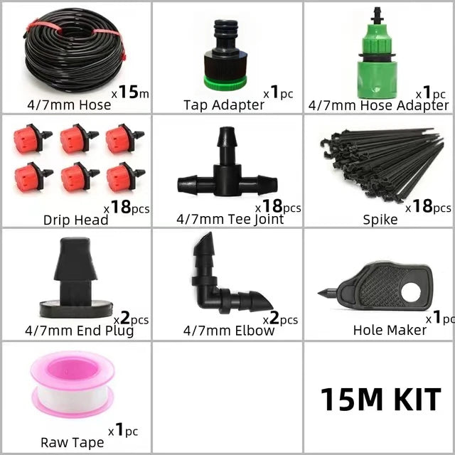 Drip Irrigation System 5-60M Plant Watering Kit – Adjustable Drippers Micro Irrigation Set for Garden, Greenhouse & Patio