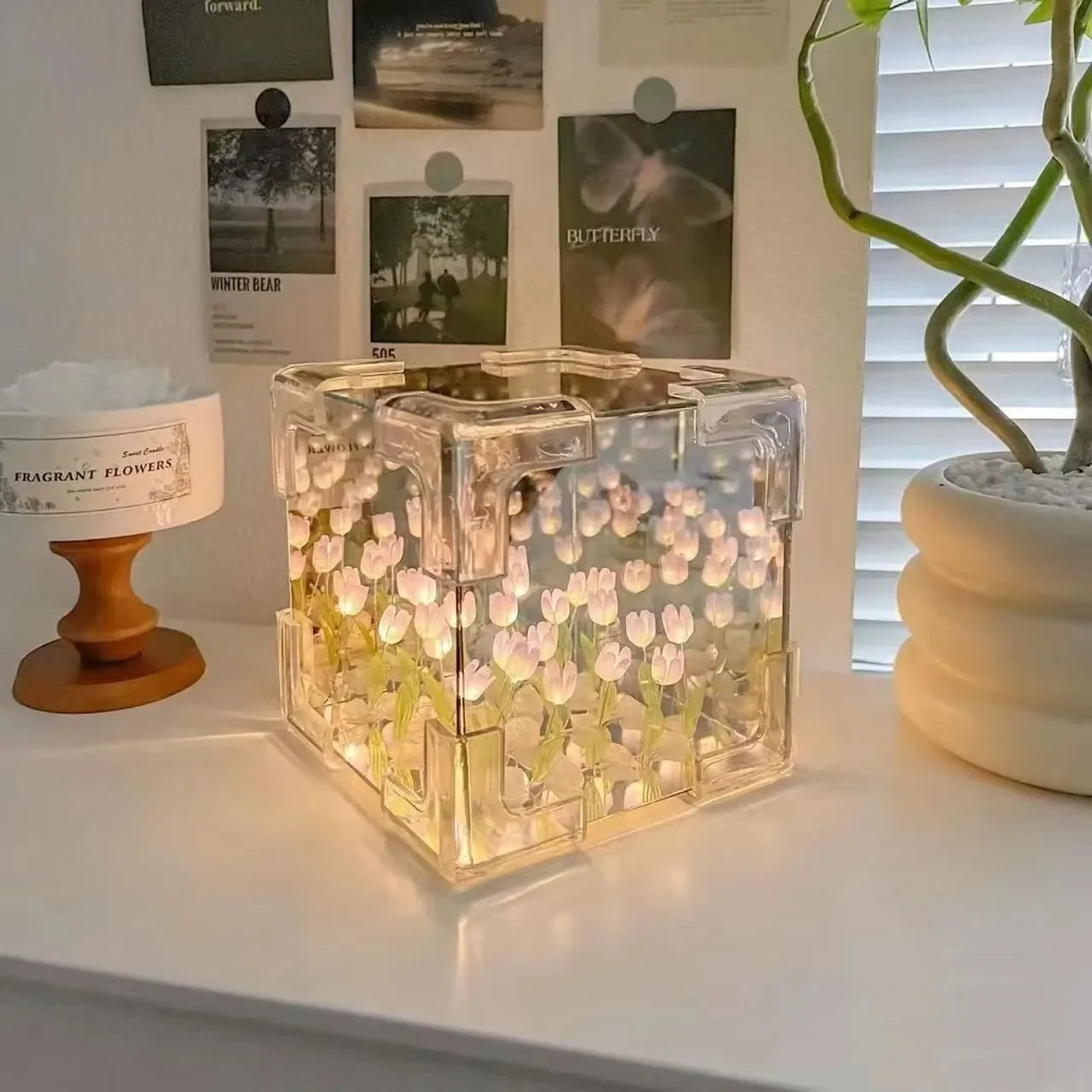 DIY Tulip Flower Cube Night Light Kit – Romantic 3D Tulip Material Package for Couples & Girlfriend Gift