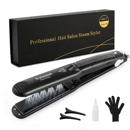 Steam Hair Straightener – Ceramic Vapor Flat Iron with Argan Oil Treatment for Smooth, Frizz-Free Hair