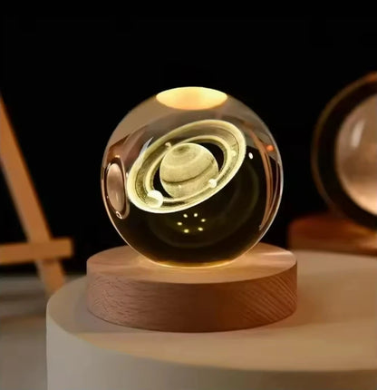Galaxy Crystal Ball Night Light – 3D Planet & Moon LED Table Lamp, Glowing Space Orb for Bedroom Décor & Christmas Gift