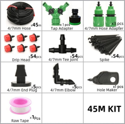 Drip Irrigation System 5-60M Plant Watering Kit – Adjustable Drippers Micro Irrigation Set for Garden, Greenhouse & Patio