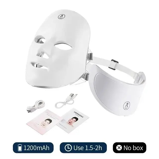 7-Color LED Facial Mask with Neck Coverage – Red Light Therapy for Skin Tightening, Lifting & Anti-Aging at Home