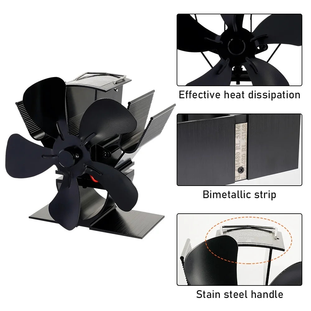 Mini Heat Powered Stove Fan – 5-Blade Quiet Fireplace Fan for Wood Burner, Eco-Friendly Heat Distribution Fan for Winter Home Heating