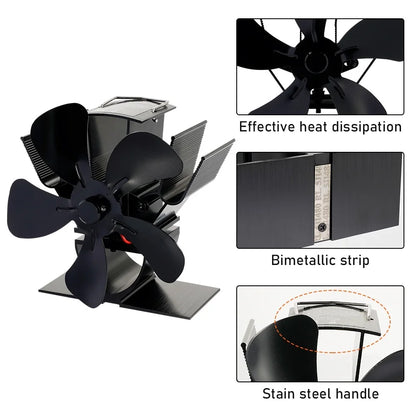 Mini Heat Powered Stove Fan – 5-Blade Quiet Fireplace Fan for Wood Burner, Eco-Friendly Heat Distribution Fan for Winter Home Heating