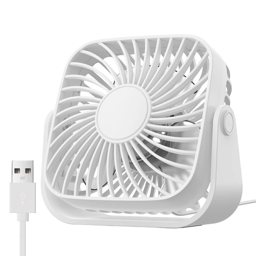 USB Mini Portable Fan 4-Inch – Quiet Desk Table Personal Fan with 3 Speeds, 360° Adjustable Standing Cooling Fan for Home, Office, Camping
