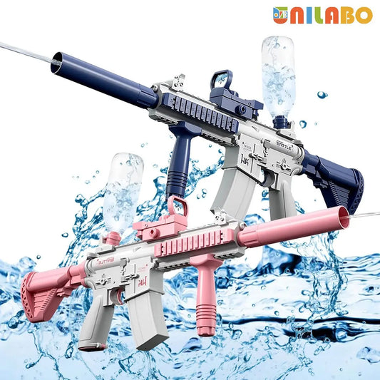 Unilabo M416 Electric Water Gun – Battery Powered Automatic Water Blaster with Bottle Attachment