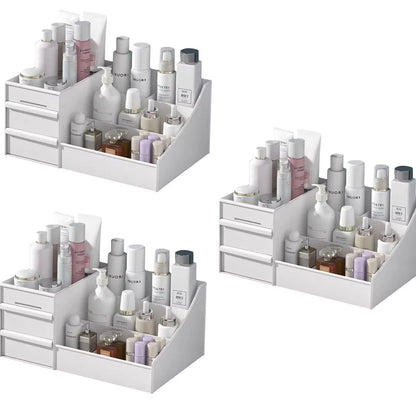 White Plastic Makeup Storage Box with Drawers