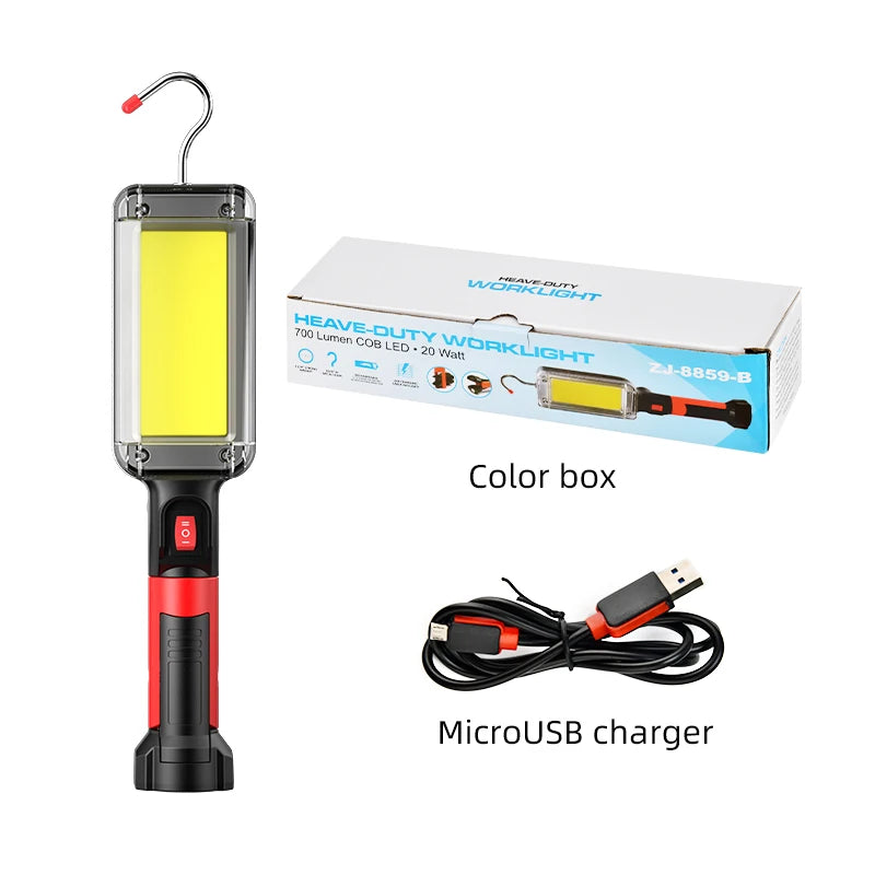 8000LM LED Work Light – COB Rechargeable Floodlight with Magnetic Base & Hook Clip, Portable Waterproof Work Lamp