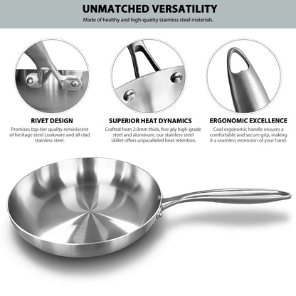 304 Stainless Steel Frying Pan – Nonstick Skillet, Uncoated Cookware for Gas & Induction Stoves, Steak & Everyday Cooking Pot